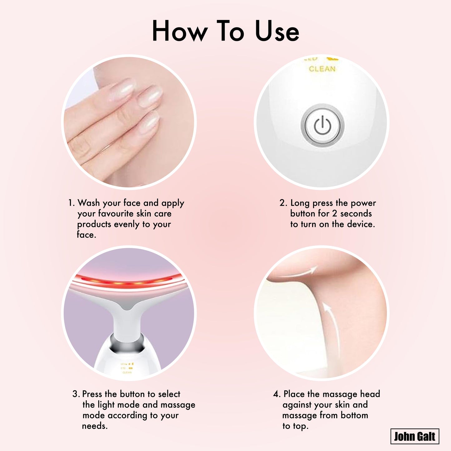 Red Light Therapy Massager for Face and Neck, 7 Color Led W/ Skin Care - Black